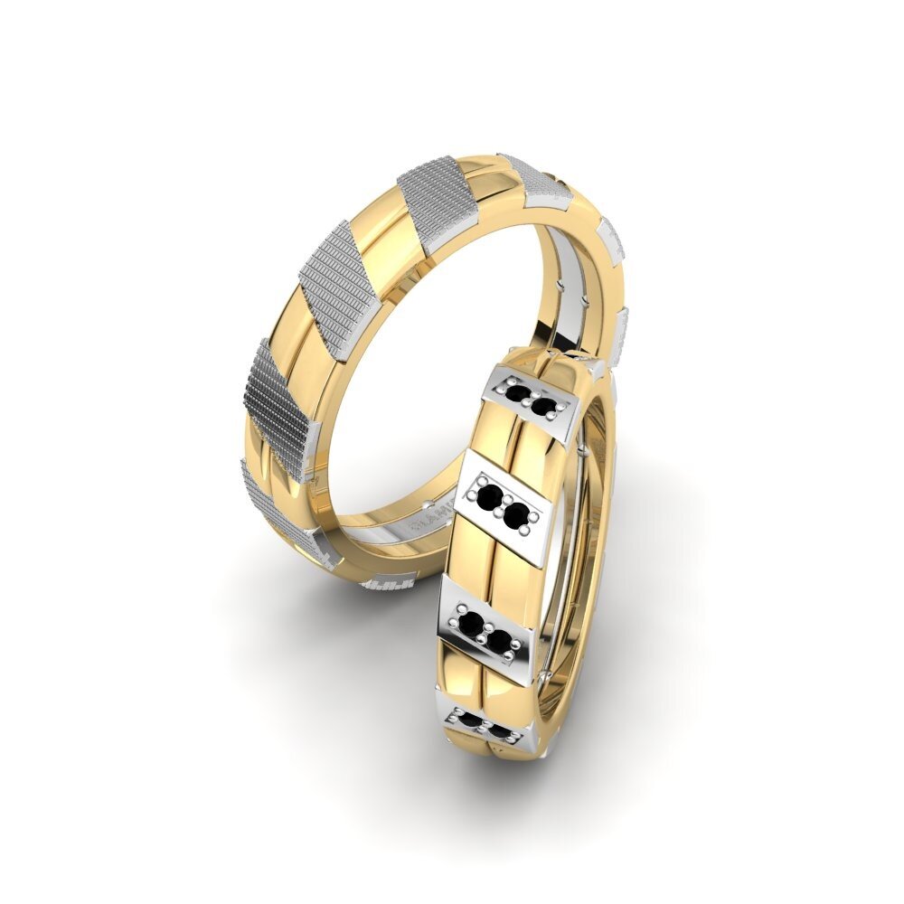 14k White & Yellow Gold Black Diamond Wedding Ring Glamorous Swirl 5 mm