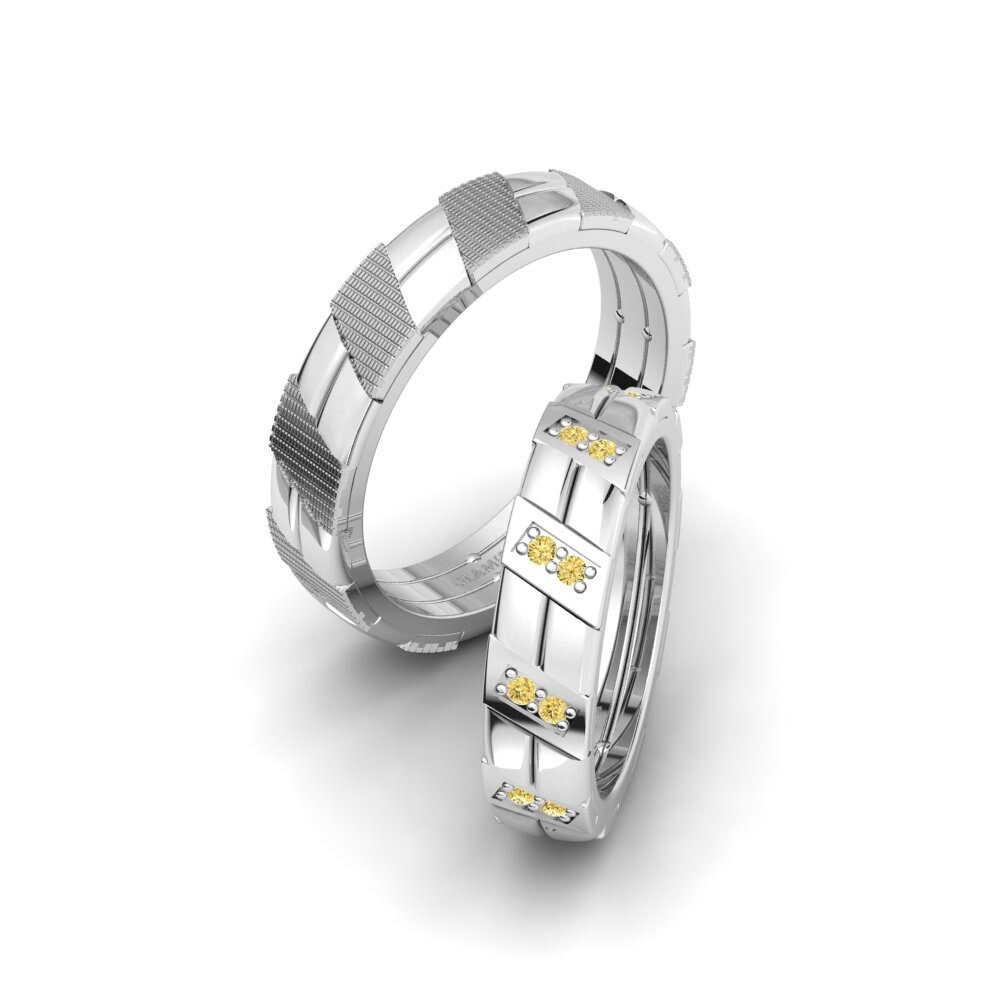 Weißgold 585 Gelber Diamant Trauring Glamorous Swirl 5 mm