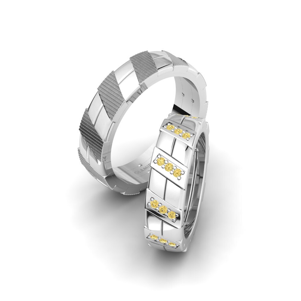 Weißgold 585 Gelber Diamant Trauring Glamorous Swirl 6 mm