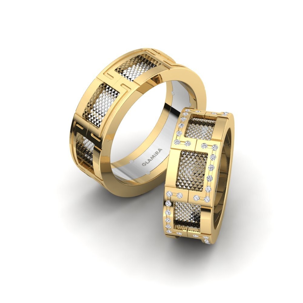 14k Yellow & White Gold Diamond Wedding Ring Glamorous Tender 8 mm