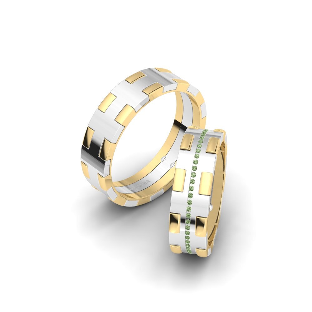 14k White & Yellow Gold Green Diamond Wedding Ring Glamorous Twink 6 mm