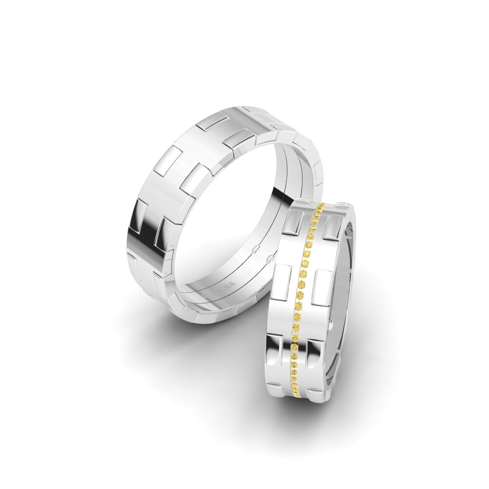 Weißgold 585 Gelber Diamant Trauring Glamorous Twink 6 mm