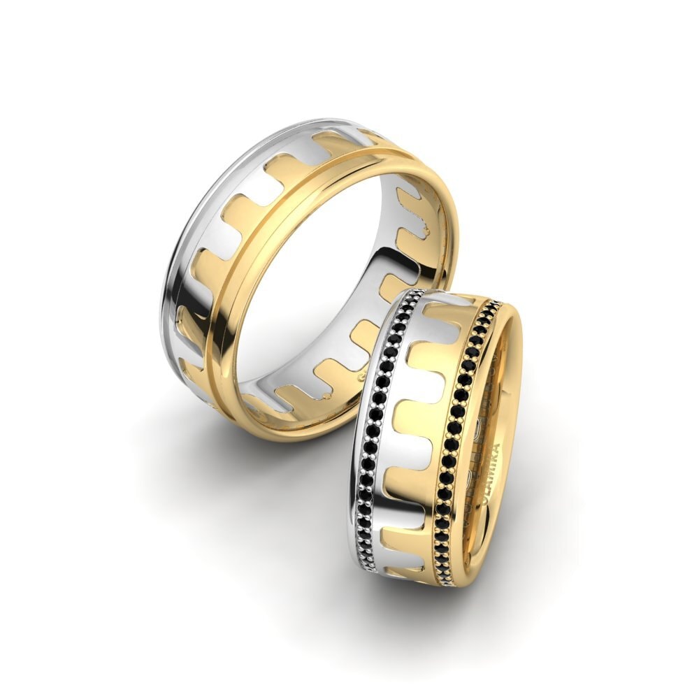 14k White & Yellow Gold Black Diamond Wedding Ring Glamorous Way 8 mm