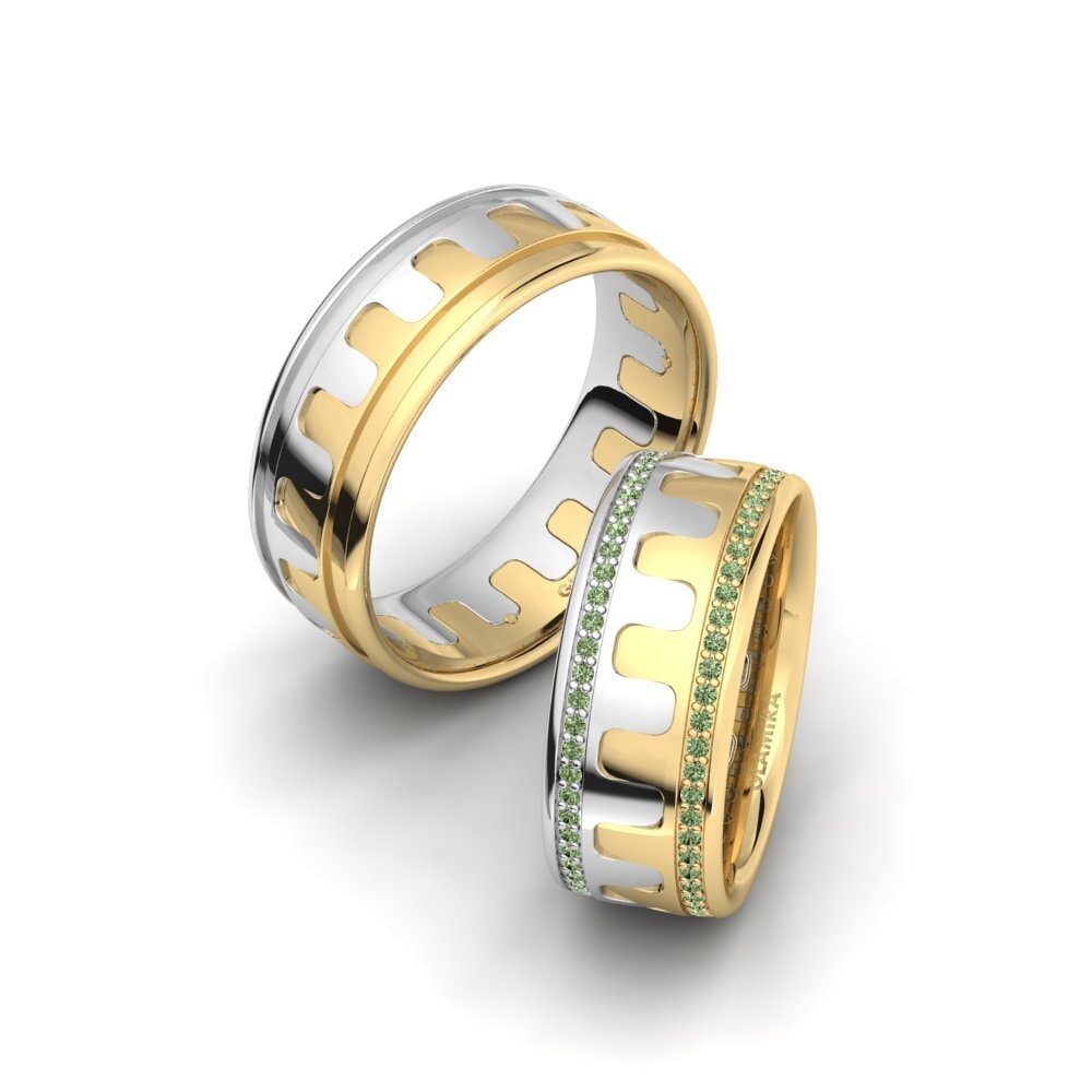 14k White & Yellow Gold Green Diamond Wedding Ring Glamorous Way 8 mm
