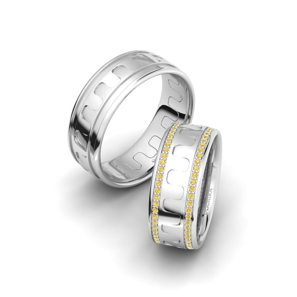 Weißgold 585 Gelber Diamant Trauring Glamorous Way 8 mm
