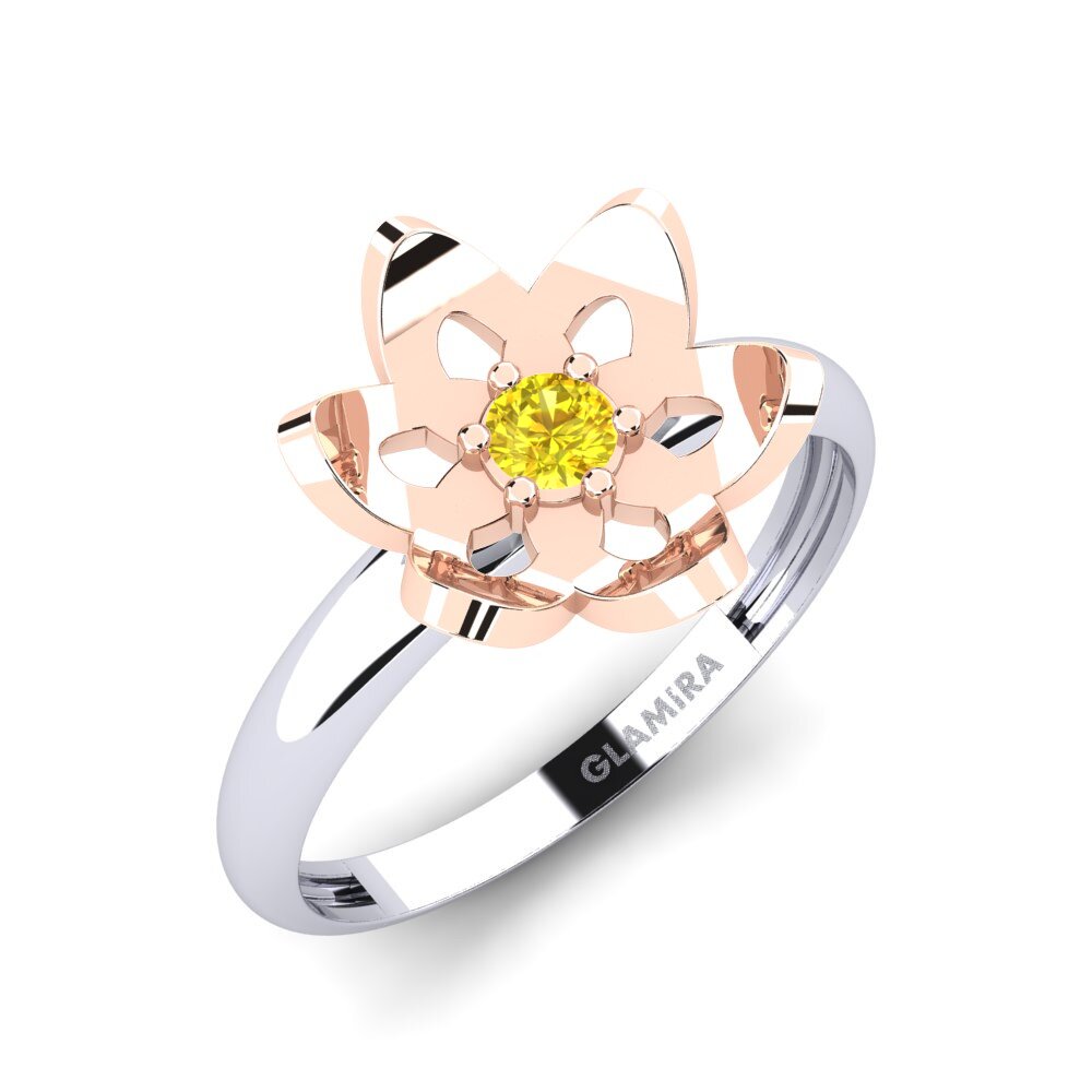14k Oro Blanco & Rosa Zafiro amarillo Anillo Glandes
