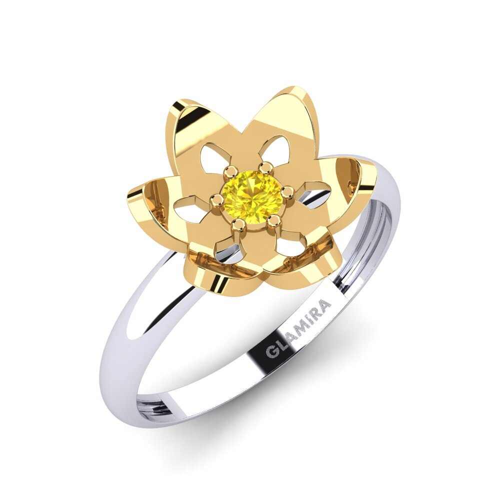 14k Oro Blanco & Amarillo Zafiro amarillo Anillo Glandes