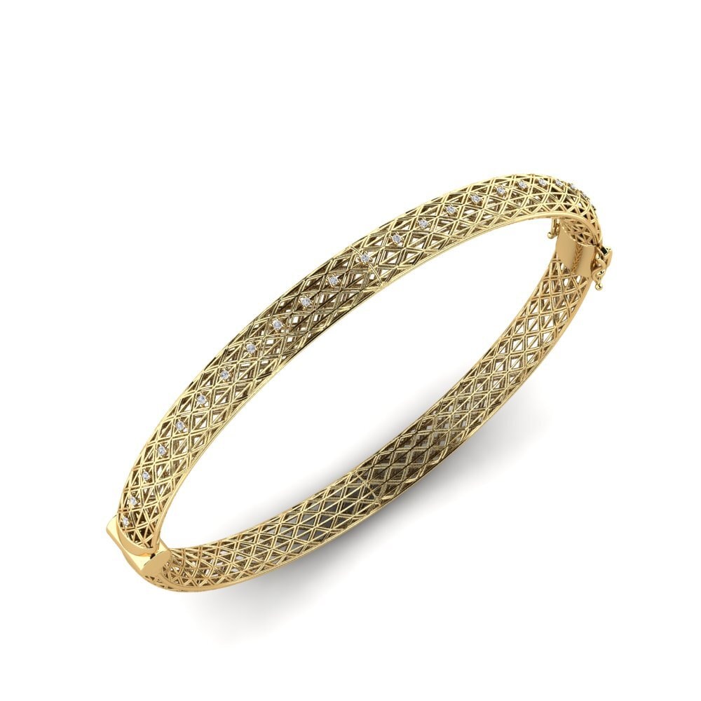 Bracelet Jonc Ouvrable Dolly-Bijoux - Forme Hexagone, émaillé Blanc/noir, Avec Diamants Cz