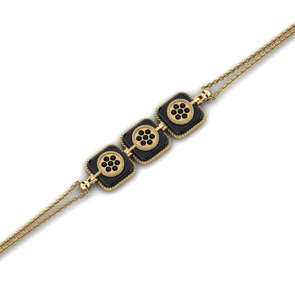 14k Oro Amarillo Diamante Negro Pulsera de Mujer Glazer