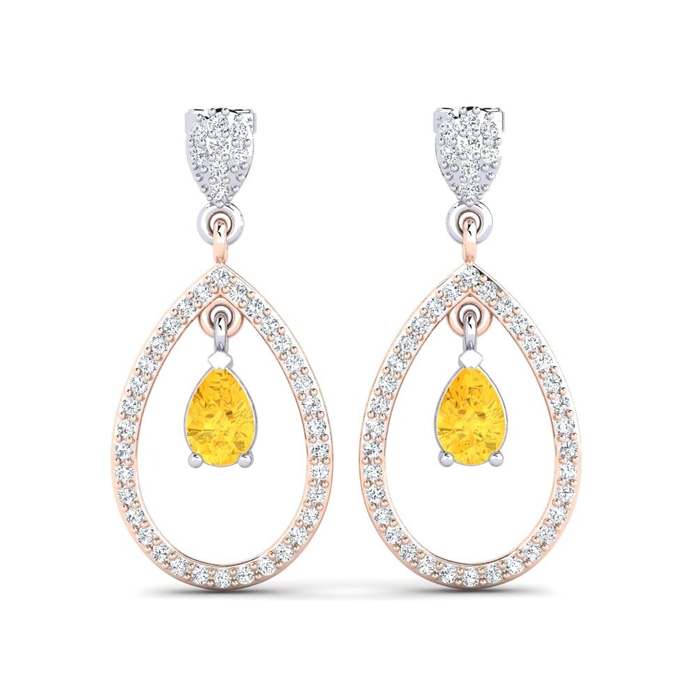 Pendientes 14k Oro Rosa & Blanco Citrino Gotas y cuelgan