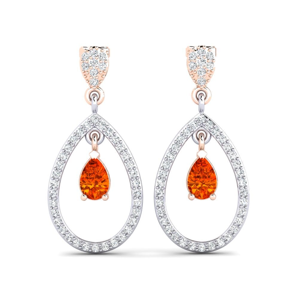 Drops & Dangle Orange Sapphire 9K White & Rose Gold Diamond Earrings