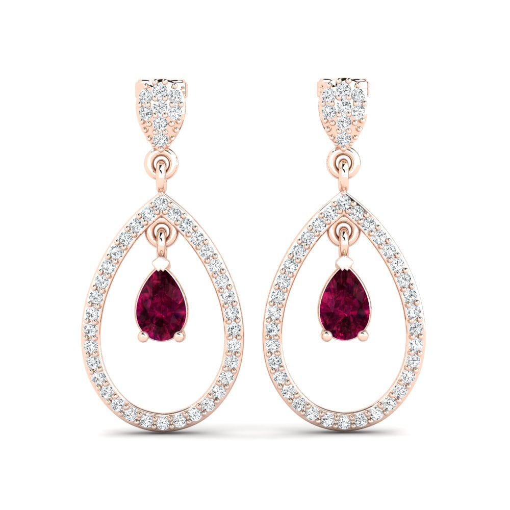 Pendientes 14k Oro Rosa Granate Rhodolite Gotas y cuelgan