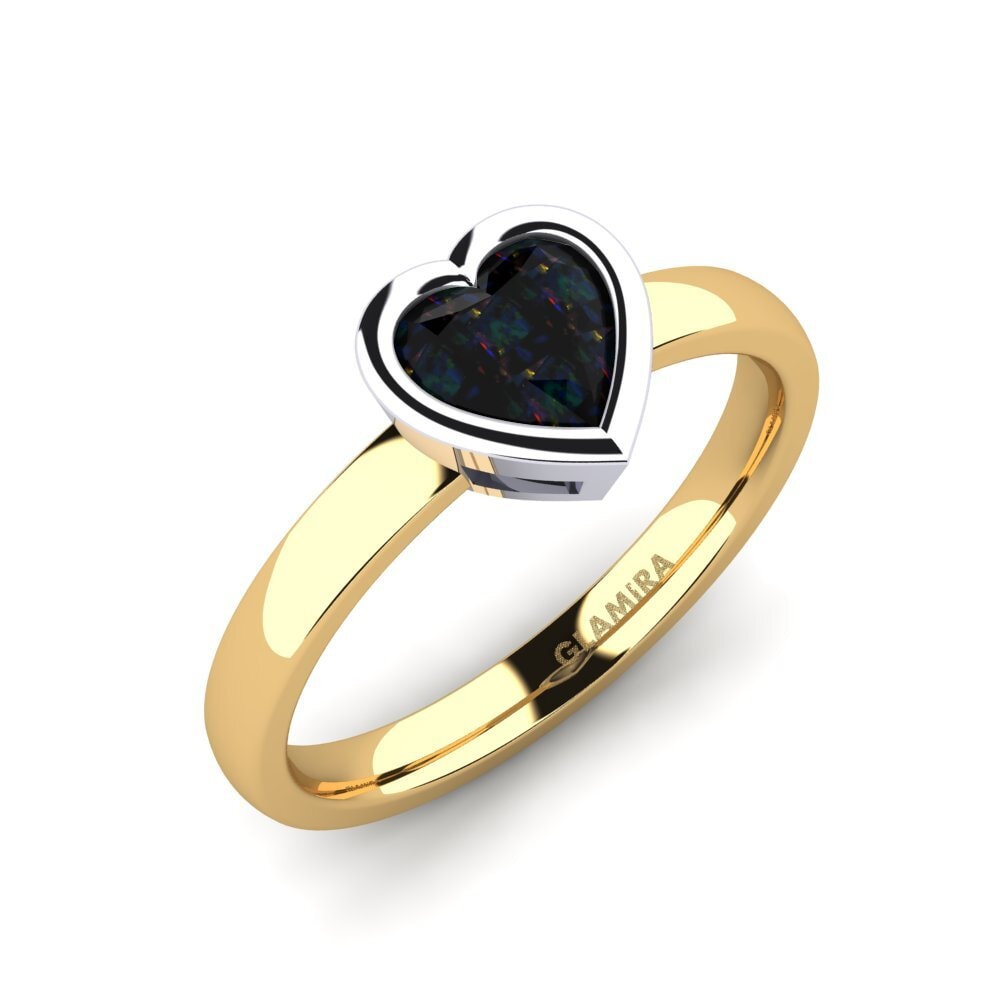 14ct Yellow / White Gold Black Opal Engagement Ring Gloria
