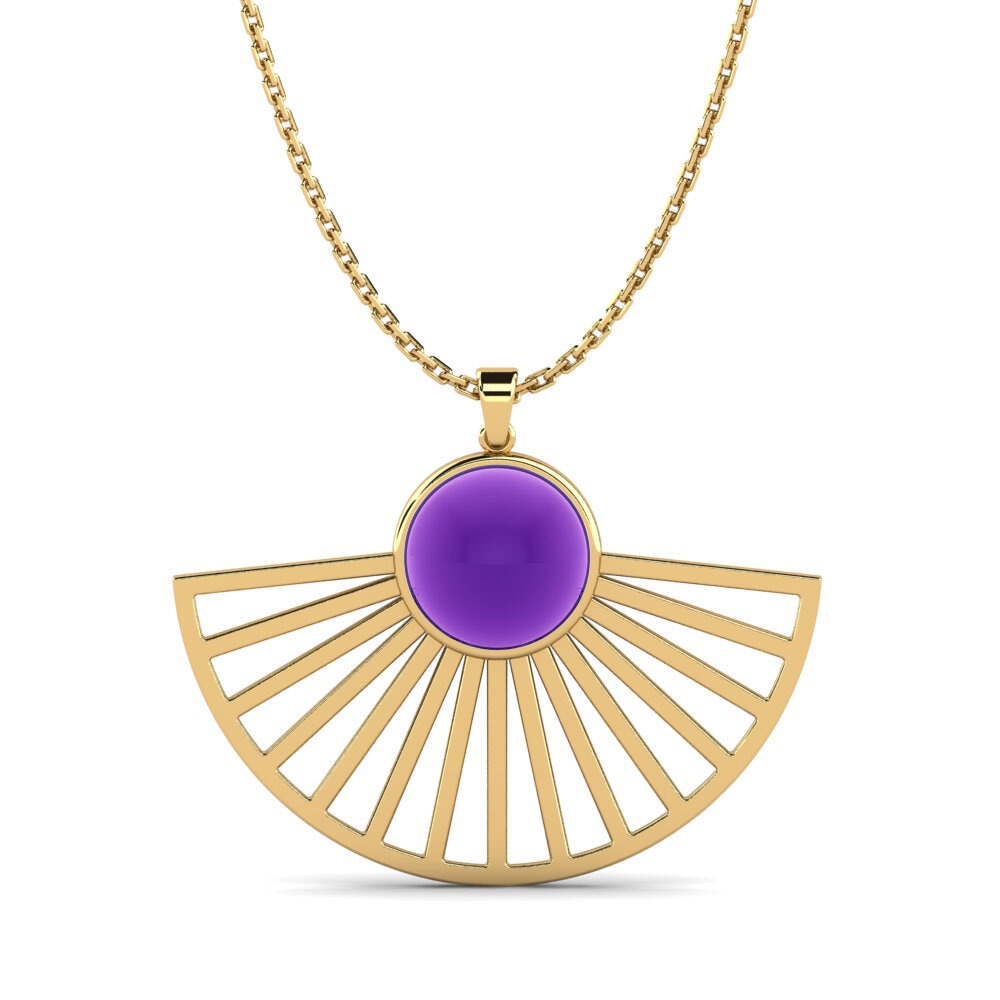 9k Oro Amarillo Amatista Cabujón Colgante de Mujer Gloster