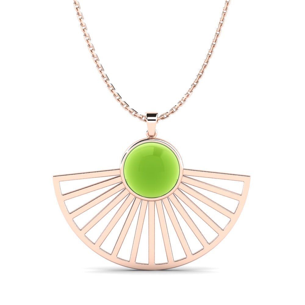 14k Oro Rosa Peridoto Cabujón Colgante de Mujer Gloster
