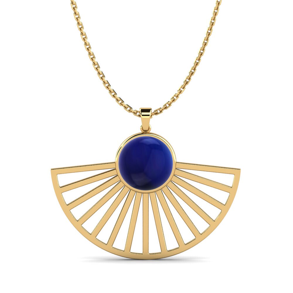 9k Oro Amarillo Zafiro Cabujón Colgante de Mujer Gloster