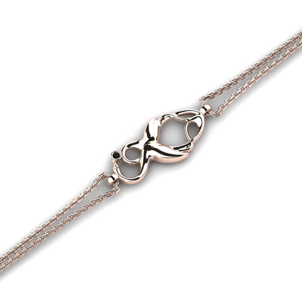 9ct Rose Gold Black Sapphire Women's Bracelet Gnikcots