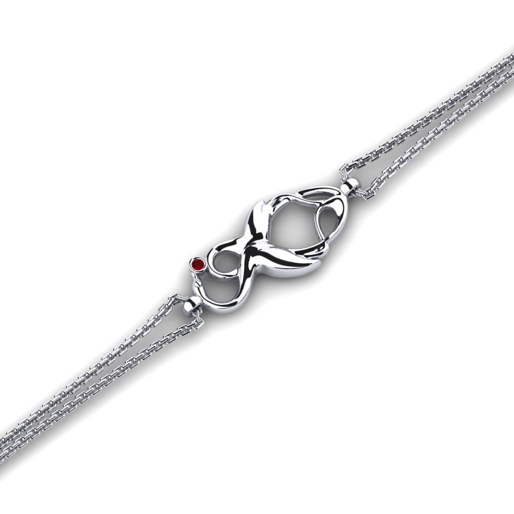 925 Prata de lei Zircônia Vermelha Pulseira Feminino Gnikcots