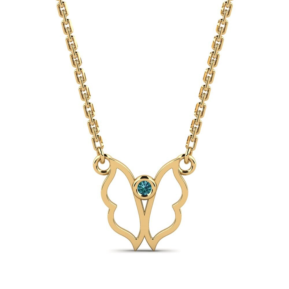 14k Oro Amarillo Diamante Azul Collar de Mujer Goblon