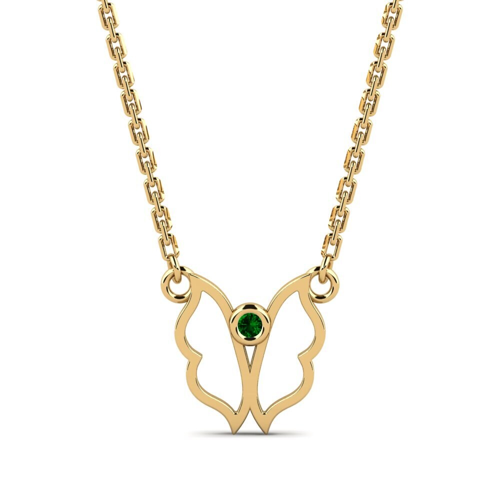 9k Oro Amarillo Circonita Verde Collar de Mujer Goblon
