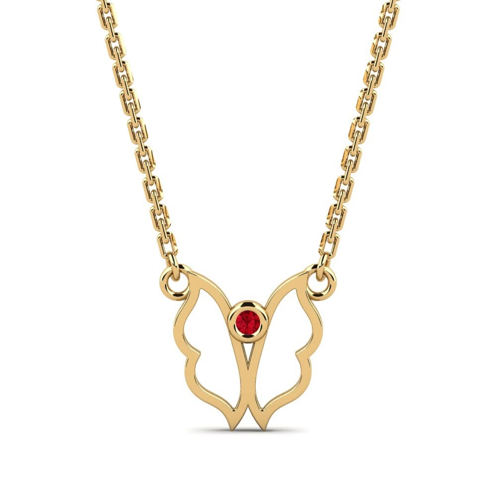 9k Oro Amarillo Circonita Roja Collar de Mujer Goblon