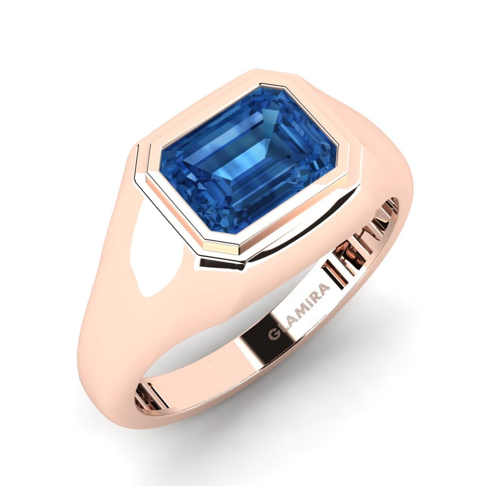 Oro Rosso 585 Zircone Blu Scuro Anello da uomo Goetzinger