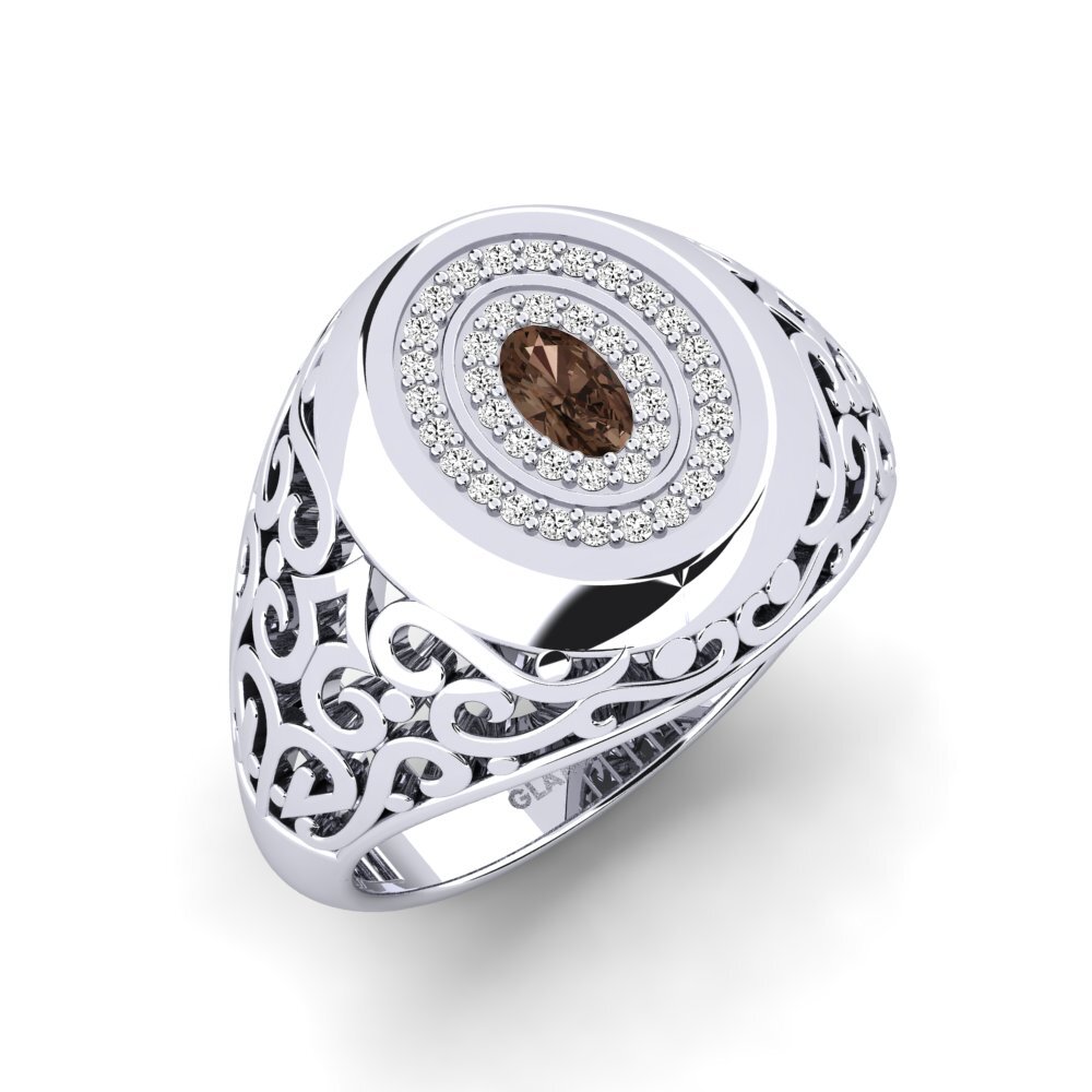 White Silver Smoky Quartz Men's Ring Gogoat