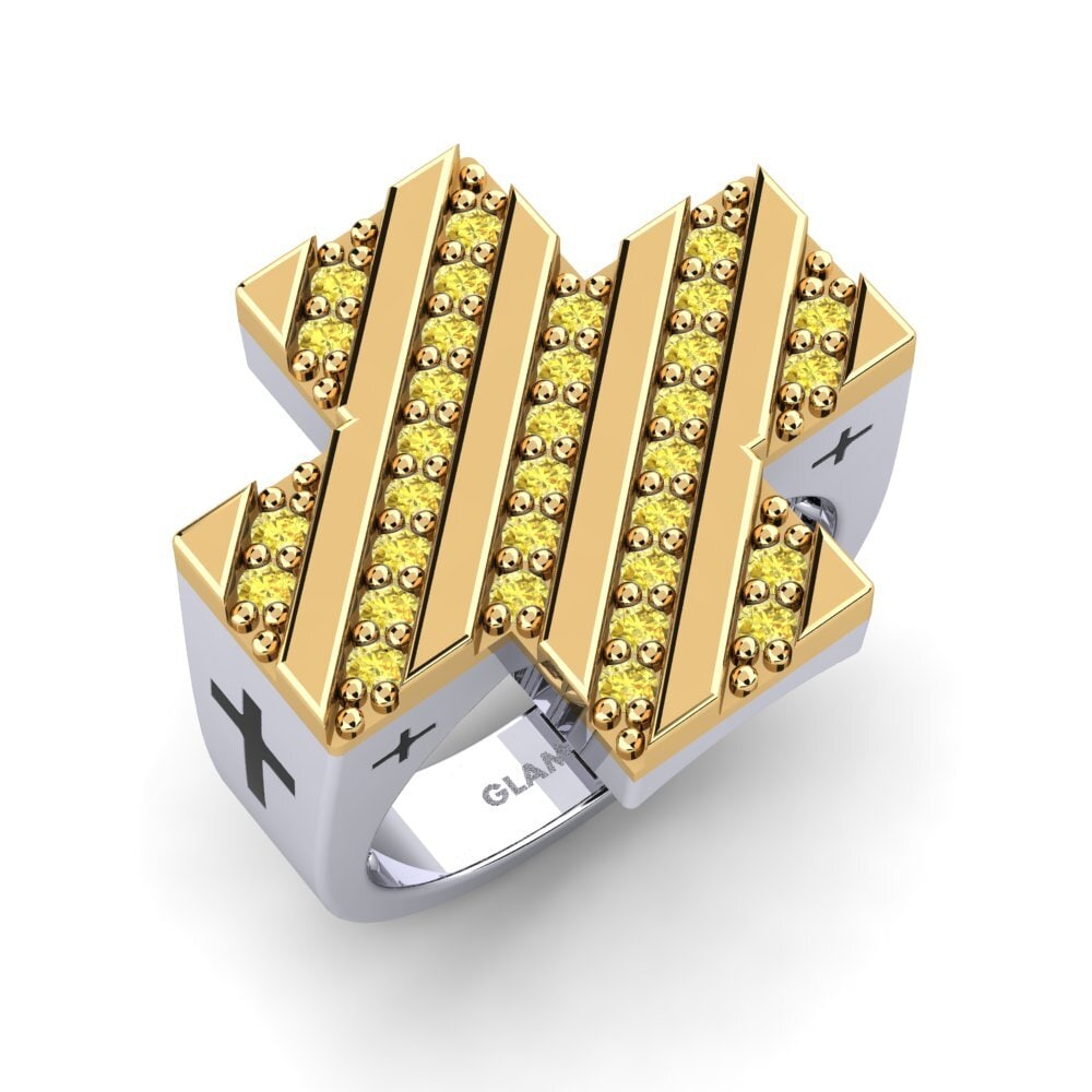 14ct White / Yellow Gold Yellow Sapphire Ring Golbat