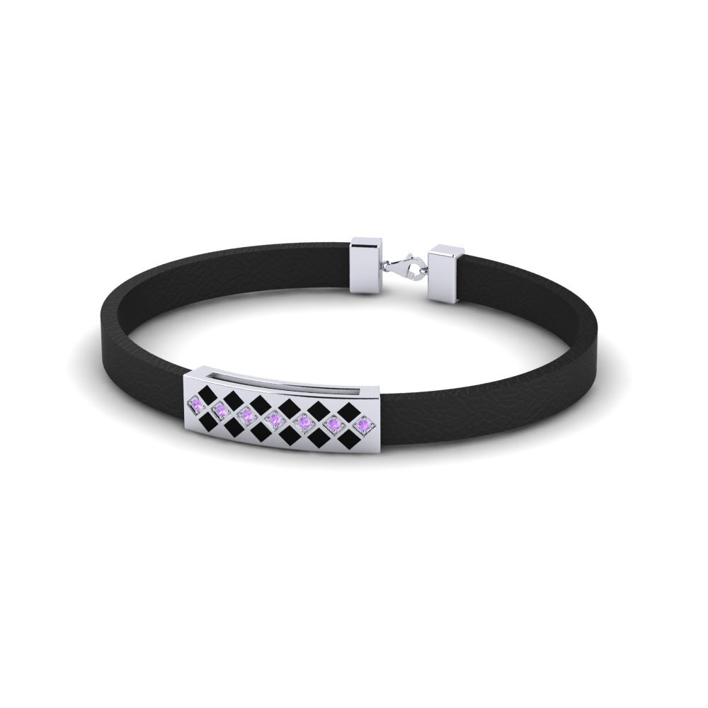9ct White Gold Amethyst Men's Bracelet Goldeen