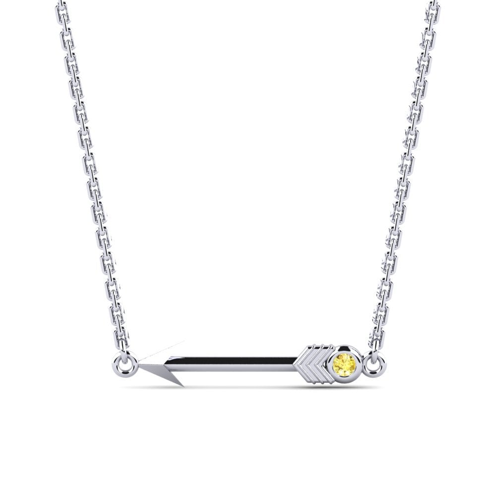 18k Oro Blanco Zafiro amarillo Collar de Mujer Golduck