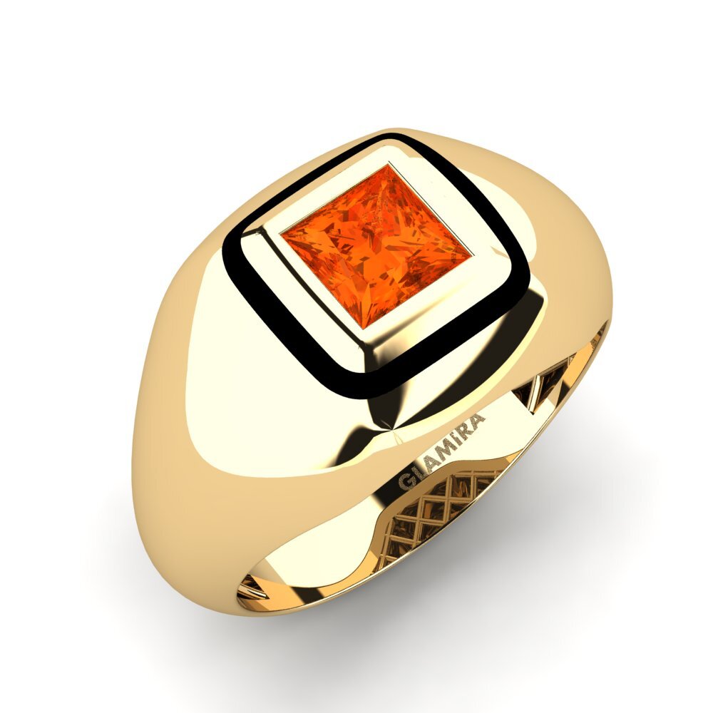 14ct Yellow Gold Fire-Opal Men's Pinky Ring Golet