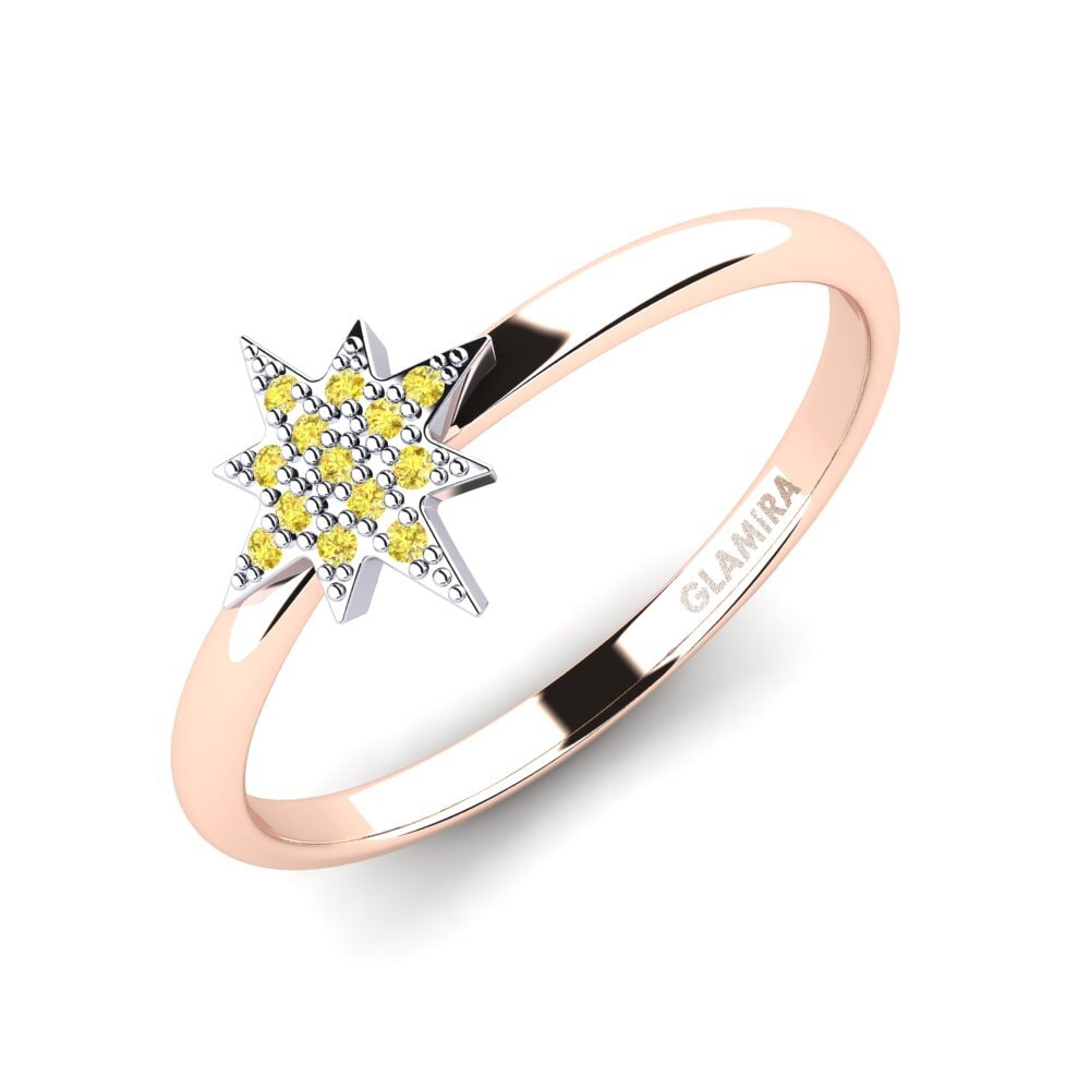 14k Oro Rosa & Blanco Zafiro amarillo Anillo Gomeisa