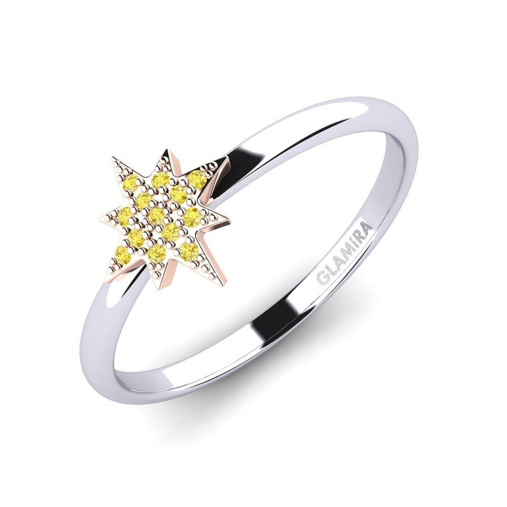 14k Oro Blanco & Rosa Zafiro amarillo Anillo Gomeisa