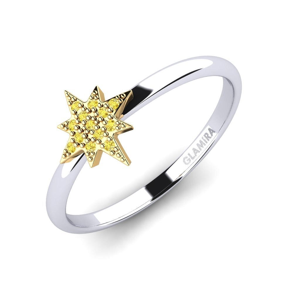 14k Oro Blanco & Amarillo Zafiro amarillo Anillo Gomeisa