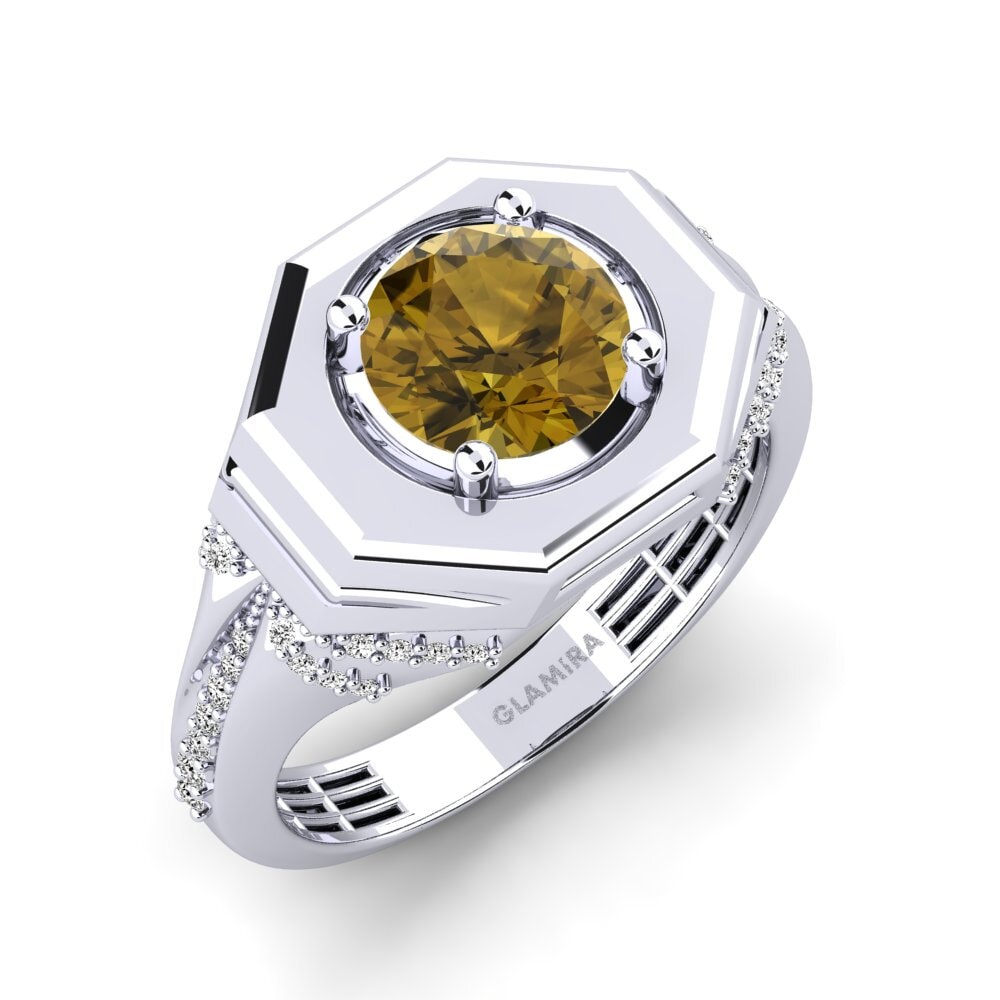 Platino Circón Marrón Anillo de Hombre Gomes