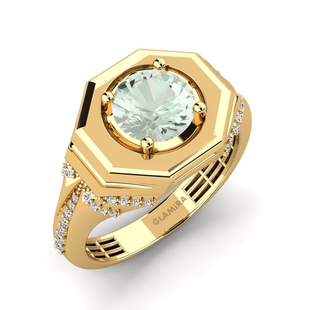 14ct Yellow Gold Green Amethyst Men's Ring Gomes
