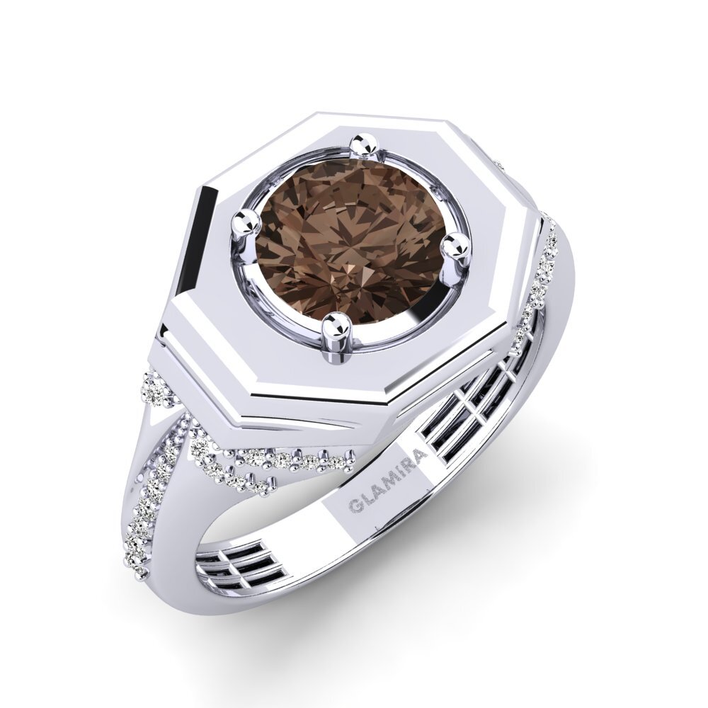 White Silver Smoky Quartz Men's Ring Gomes