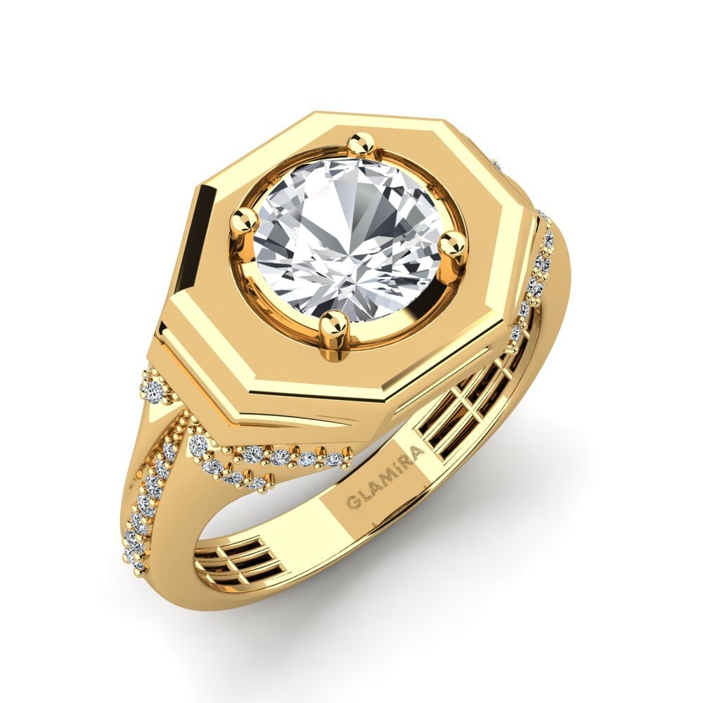 18ct Yellow Gold White Zircon Men's Ring Gomes