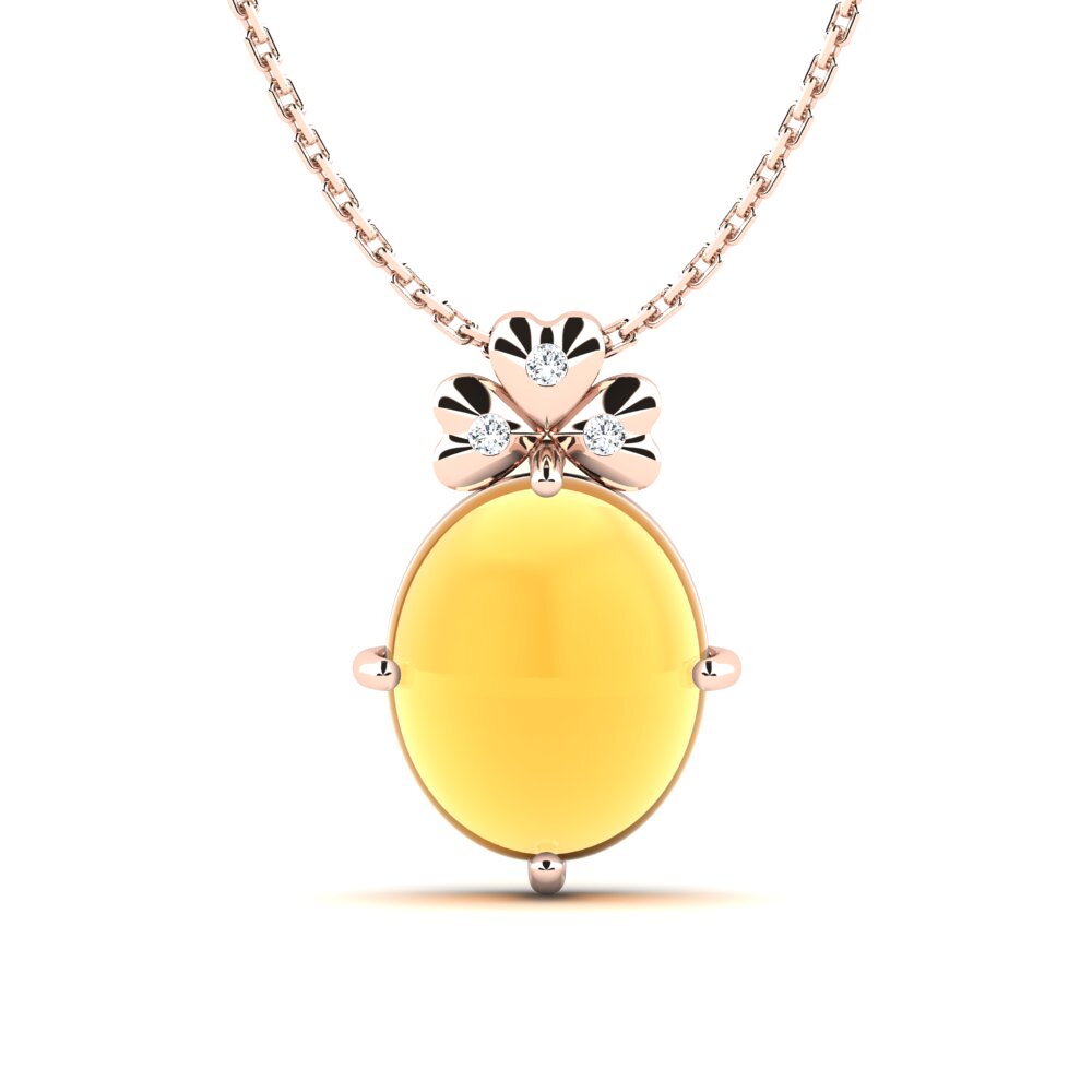 14k Oro Rosa Citrino Cabujón Collar de Mujer Gordin