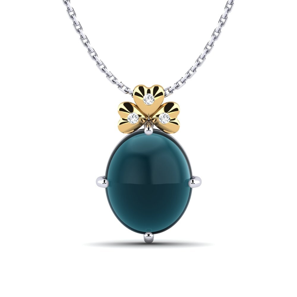 14ct White & Yellow Gold Cabochon London Blue Topaz Necklace Gordin