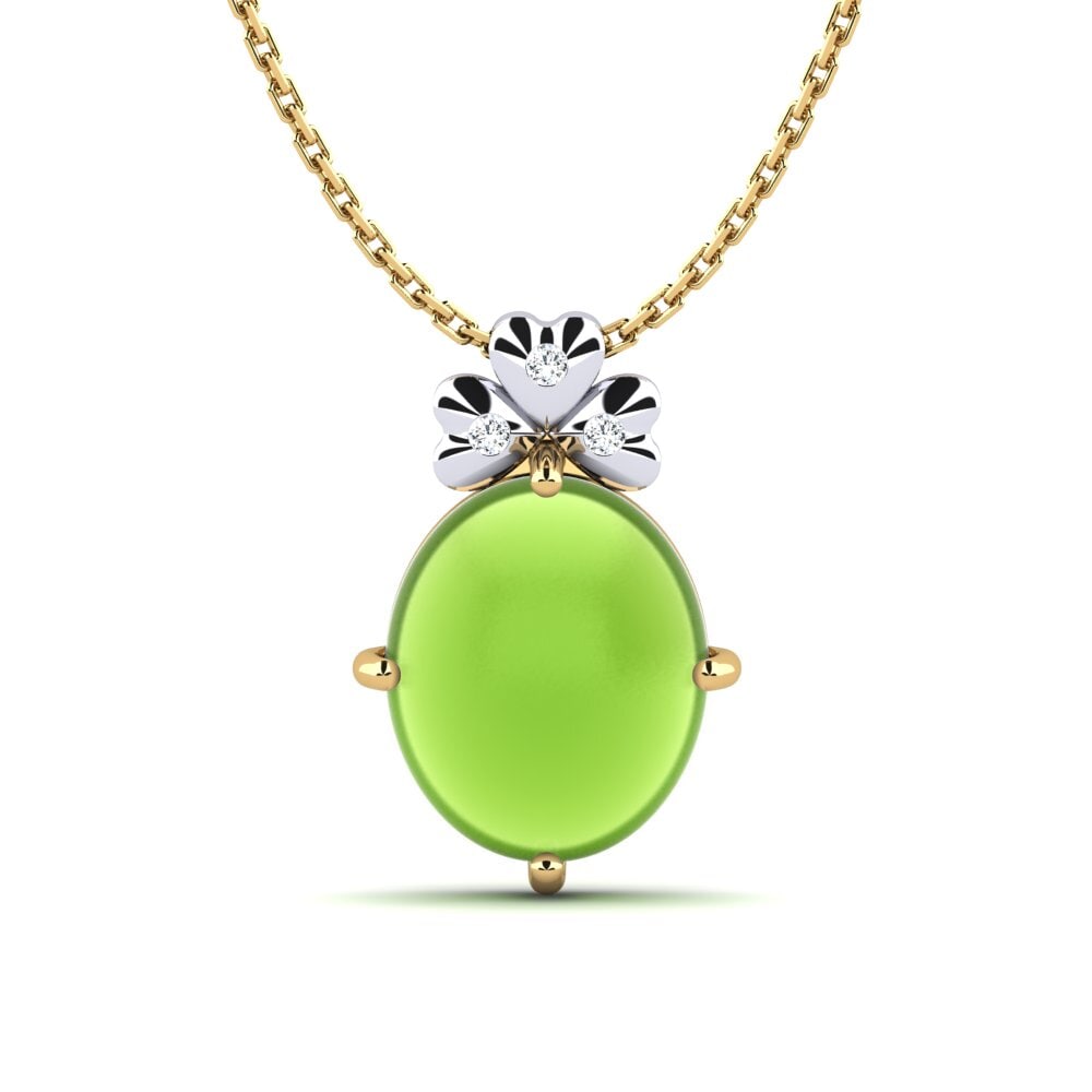 18k Oro Amarillo & Blanco Peridoto Cabujón Collar de Mujer Gordin