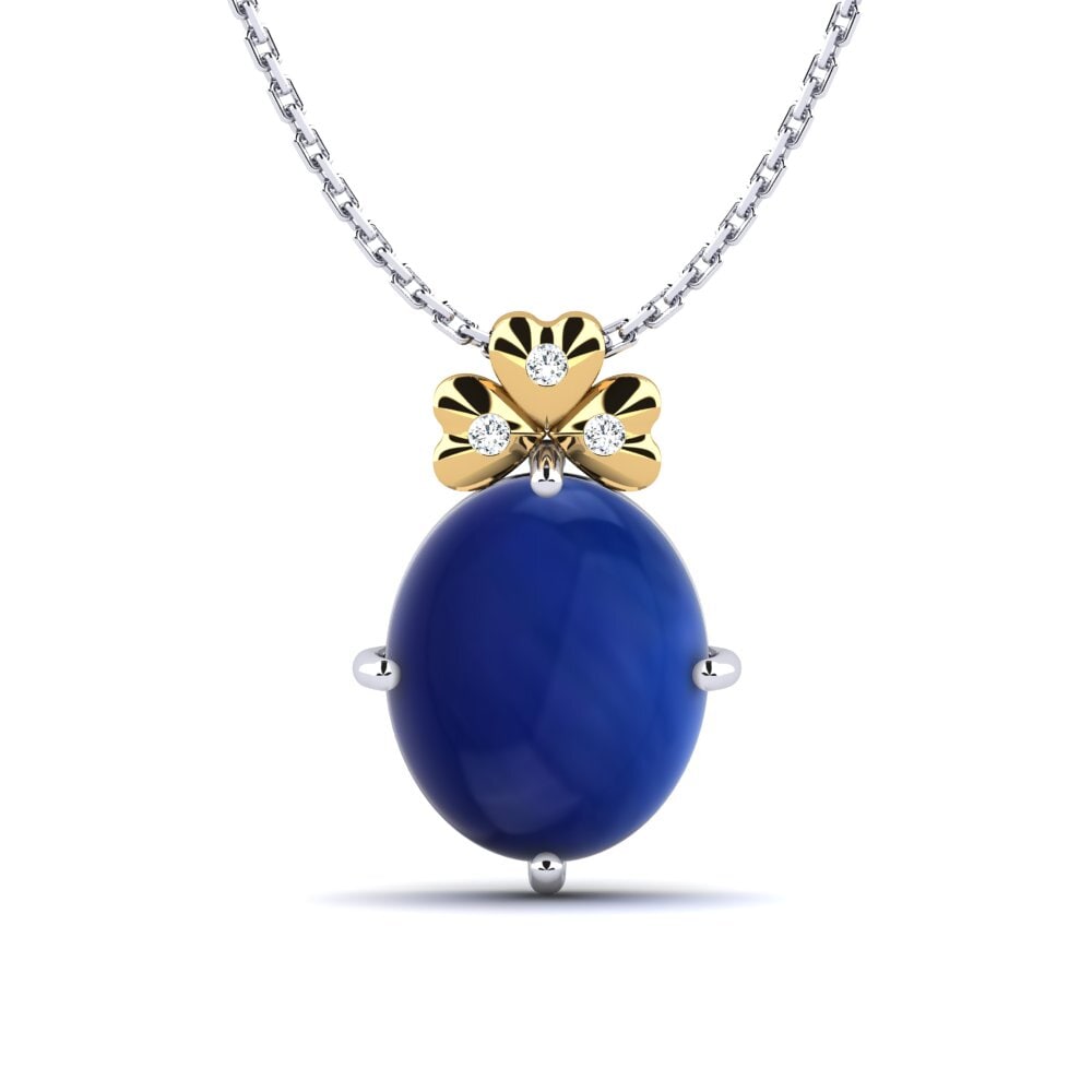 14ct White & Yellow Gold Cabochon Sapphire Women's Necklace Gordin