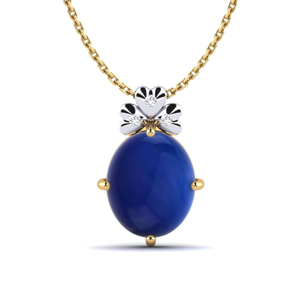14ct Yellow & White Gold Cabochon Sapphire Women's Necklace Gordin