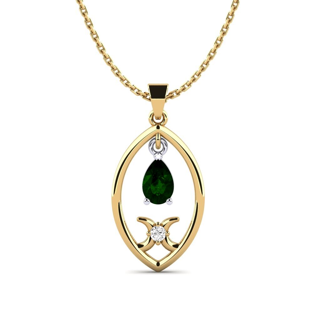 14k Oro Amarillo & Blanco Turmalina verde Colgante de Mujer Goretty