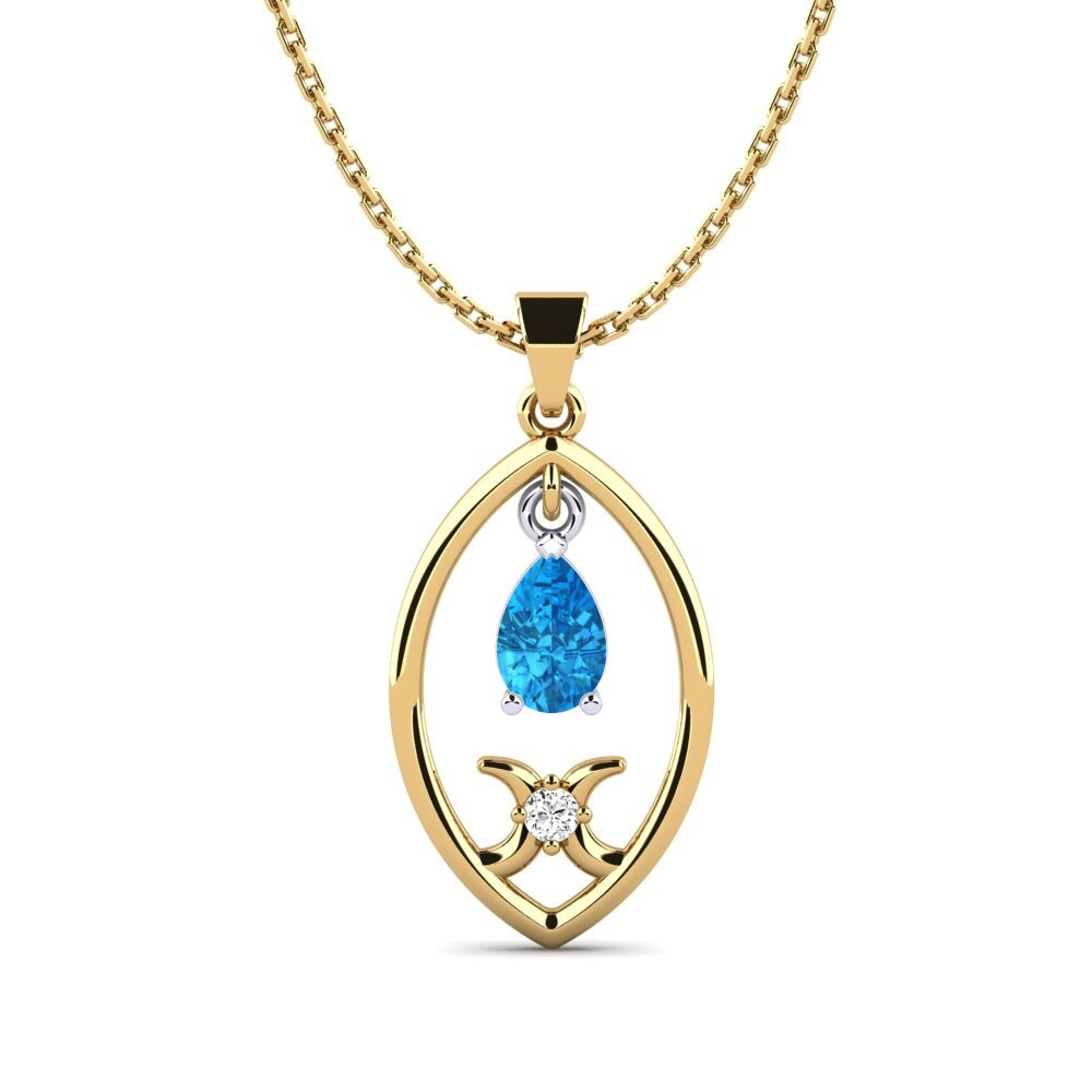 14k Oro Amarillo & Blanco Topacio azul Colgante de Mujer Goretty