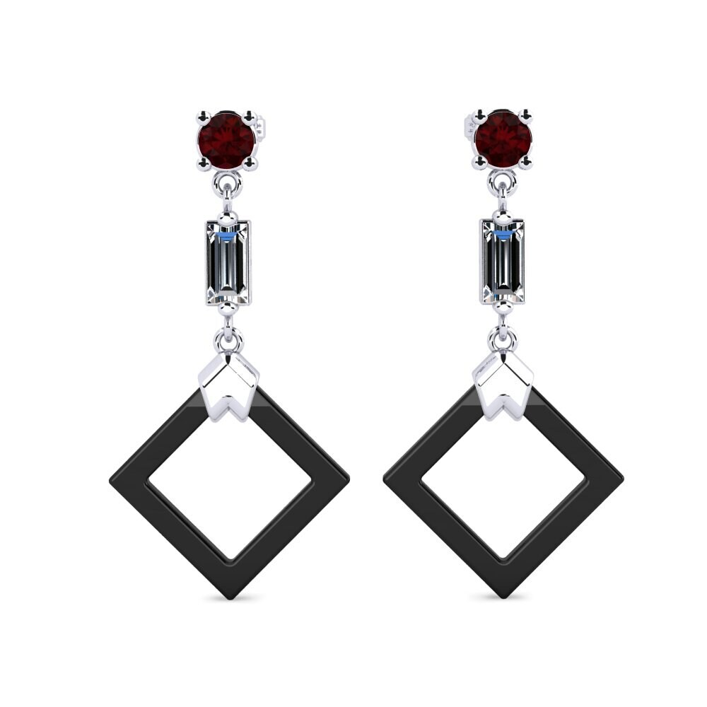 18ct White Gold Garnet Women's Earring Gosse