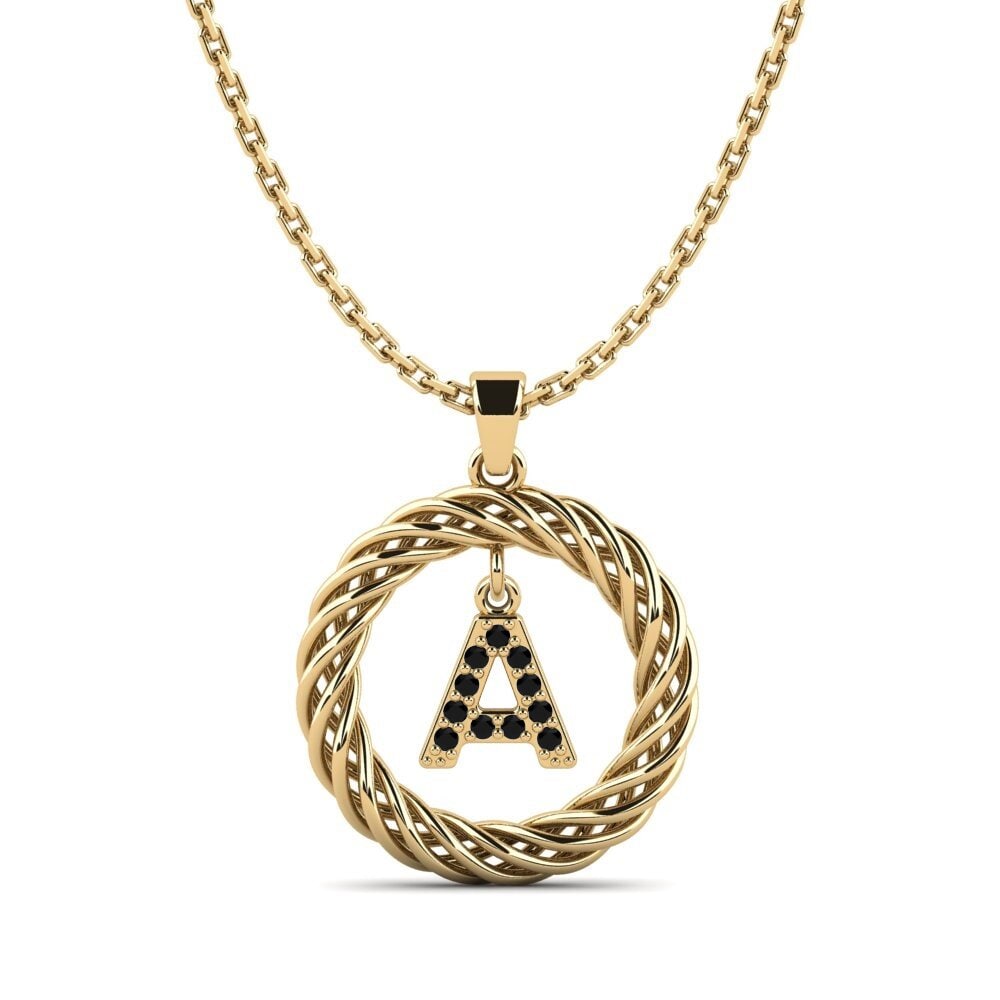 Gelbgold 585 Schwarzer Onyx Damen anhänger Goudron - A