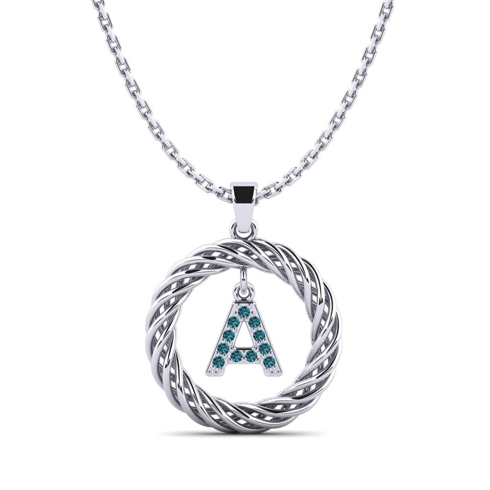 Weißgold 375 Blauer Diamant Damen anhänger Goudron - A