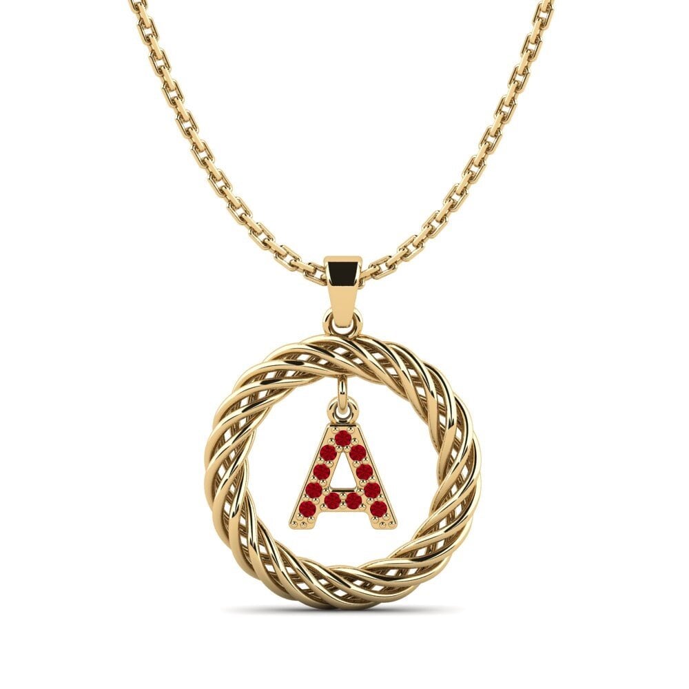 Gelbgold 585 Roter Zirkonia Damen anhänger Goudron - A