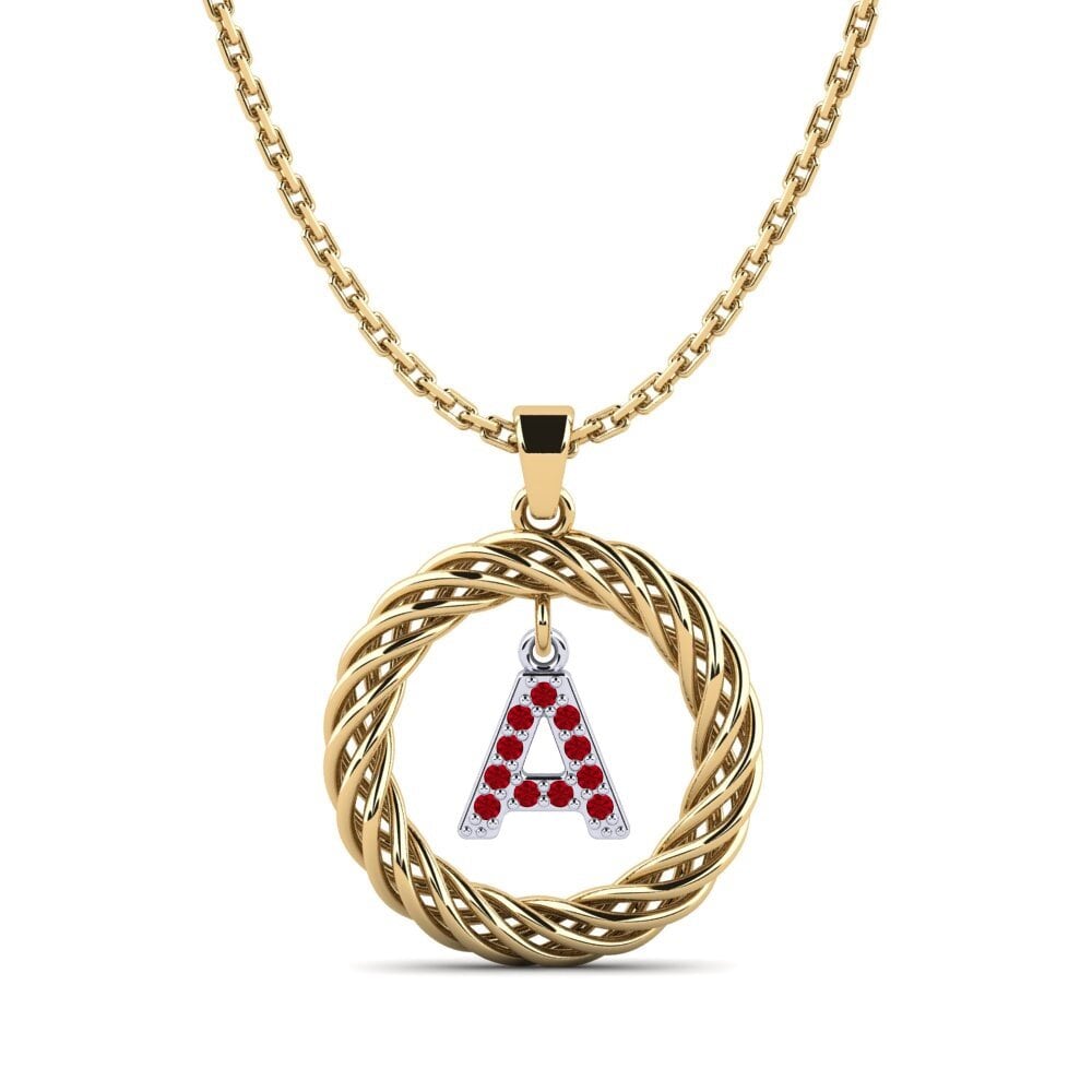 585 Gelb & Weißgold Roter Zirkonia Damen anhänger Goudron - A
